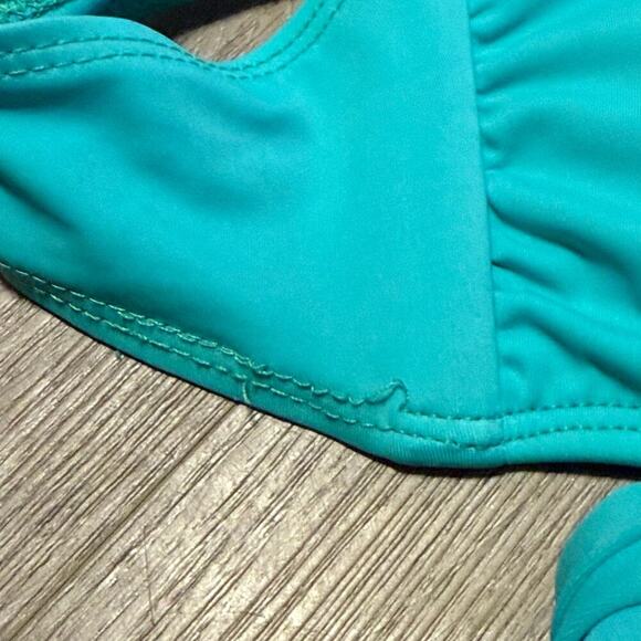 Victoria’s Secret Bikini Set Sz Sm Bandeau Top, Ruched Hipster Bottoms Teal Blue - Picture 3 of 12